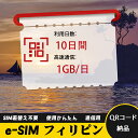 10日間 1GB/日 フィリピン Philippines eSIM 使い放題 超高速 メール納品 esimカード 留学 出張 旅行神器 データ通信
