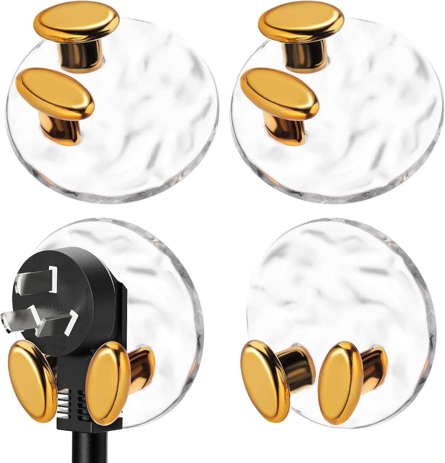 4個セット コンセント固定ホルダー 壁 フック 穴開けない 粘着 ソケット プラグオーガナイザー 透明 お..