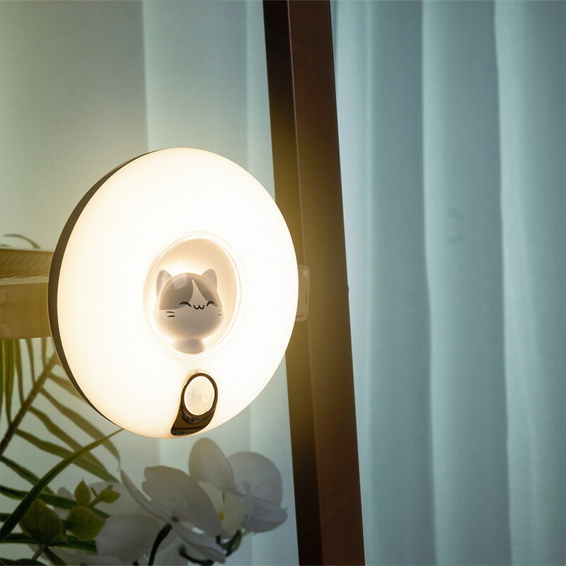 センサーライト 室内 電池式 充電式 磁気コードレスLEDライト、常夜灯、 明るさ調整可能かわいい猫ランプ、ベッドルーム、廊下、階段、クローゼット、壁、子供部屋などに最適
