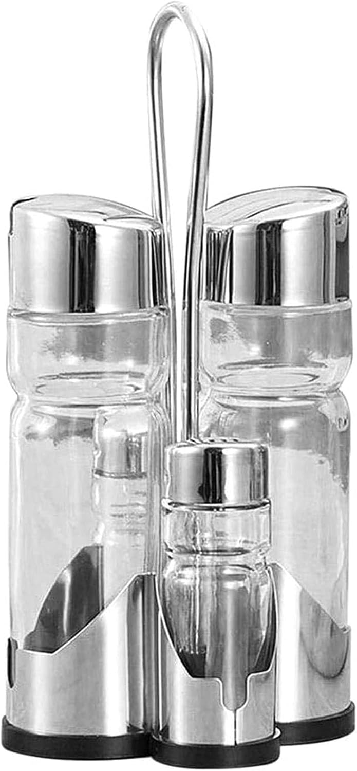 調味料入れ 調味料ボトル 調味 オイルポット 料 ポット 入れ ラック 付き しょうゆ 差し 塩 コショウ ソース ラー油 お 酢 液体 パウダー 各 セット(ボトル4本） ガラス ステンレス 製