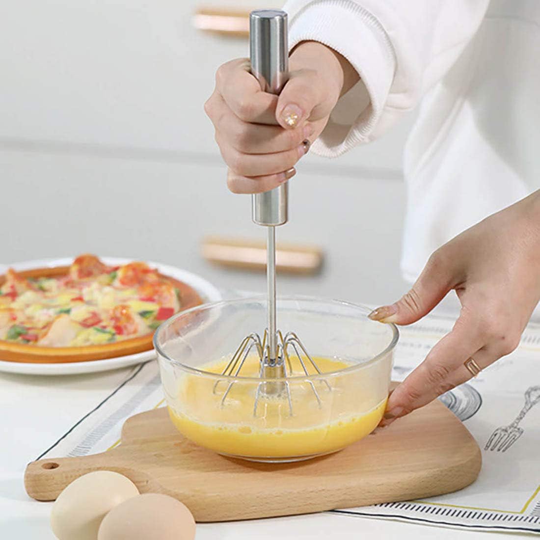 半自動 卵ビーター ハンドミキサー ステンレス 泡立て器 圧力ロータリー 卵 ミルク クリーム バター 簡単 高効 攪拌機 キッチンツール 調理道具 (12寸)