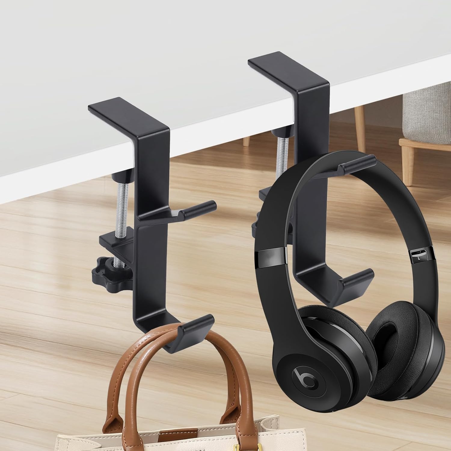 テーブルフック バッグハンガー 戸棚下ハンガー 机に掛けるフック ヘッドホン カバン掛け アルミ合金 ..