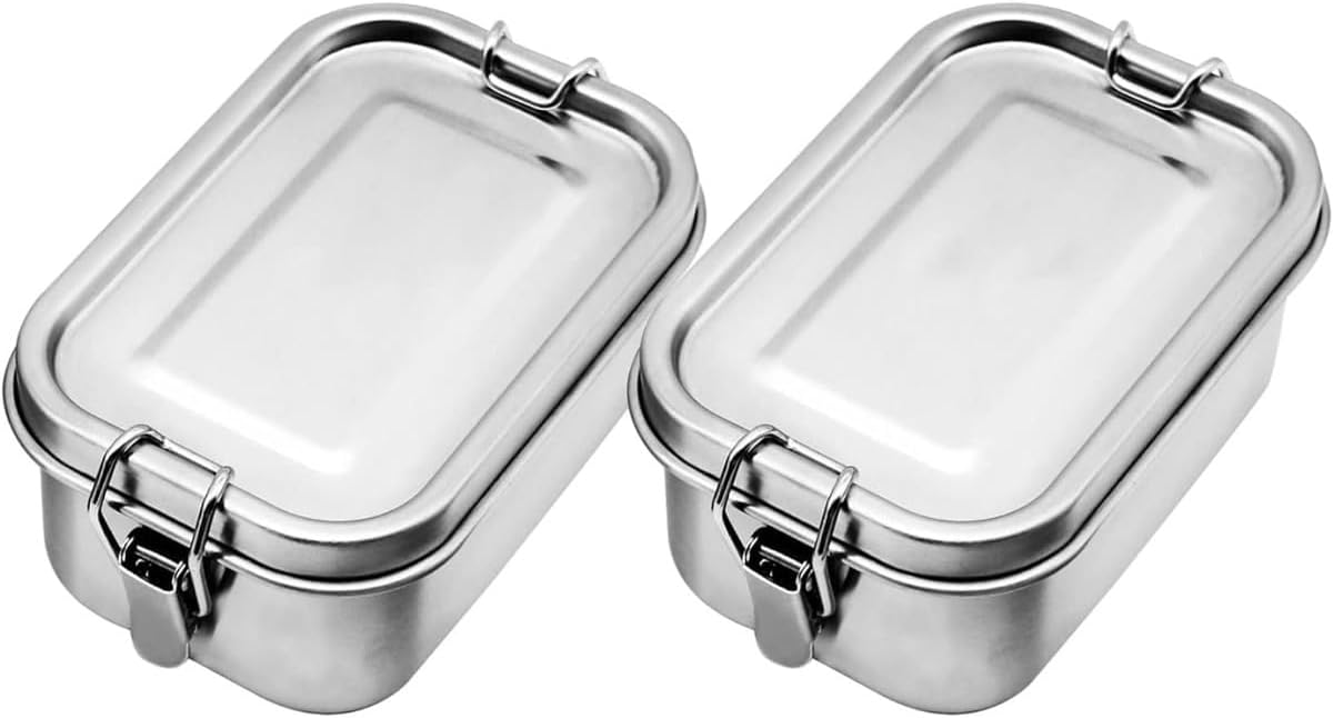 ステンレススチール製長方形キムチ食品保存容器　ステンレススチール セット　漏れ防止　密　漏れ防止容器　防臭　キッチン収納ボックス　再利用可能な金属製　食品準備容器 蓋付き　冷凍庫&食器洗い機対応　550ml　2PCS