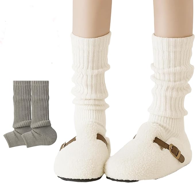 まるでこたつレッグウォーマー ルーズソックス 白 レッグウォーマー シルク ニット 2足セット 冬季防寒..