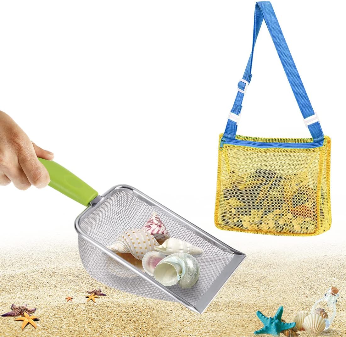 ビーチシャベル+ビーチバッグ 貝殻拾い 貝殻 掘る 潮干狩り 海浜 ビーチコーミング ビーチメッシュシャ..