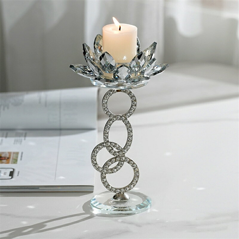 ティーライト キャンドルホルダー 蓮の花ホルダー クリスタルミラーベース シルバーメタルブラケット 最大1.5インチのティーライトキャンドルに対応 ウェディングテーブルセンターピース、ホームルームの装飾