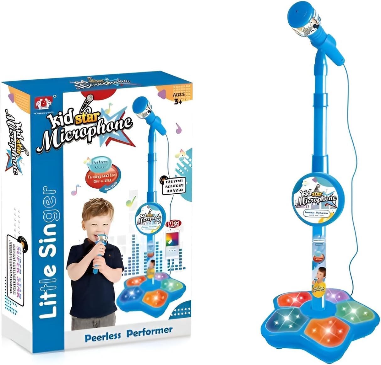 マイク おもちゃ 子供 カラオケマイク スタンド付き 調節可能 スマホに接続可能 カラフルなライト付き 親子インタラクティブ 360度回転 知育玩具 音遊び 肺活量を鍛える 知的発達 かわいい 男の子 女の子 誕生日プレゼント 単3電池3本（別売）