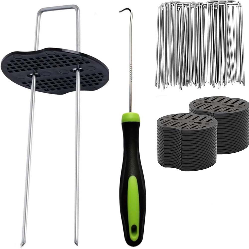 【ポイント10倍！】50本 20cm U字型グランド釘人工芝スパイク 黒のリングパッド ツール 屋外のテント ..