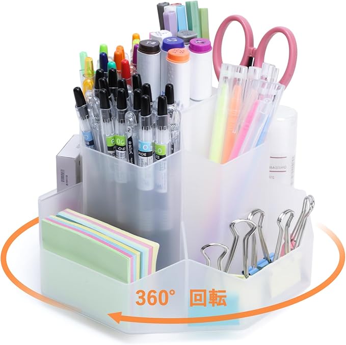 ペン立て 360度回転 ペンホルダー 大容量 9グリード分類鉛筆たて 多機能 分類箱 デスクオーガナイザー 小物分類 卓上収納 文房具 化粧品 収納 便利 オフィス 家庭生活用 収納ボックス おしゃれ