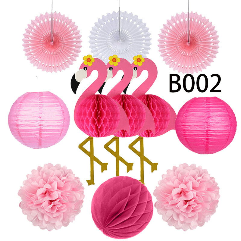 ハワイアン 飾り付け ピンク系 フラミンゴ 紙ちょうちん ハニカムボール ペーパーファン 熱帯の鳥 ペーパーデコレーション 誕生日 夏祭り パーティー装飾 写真...