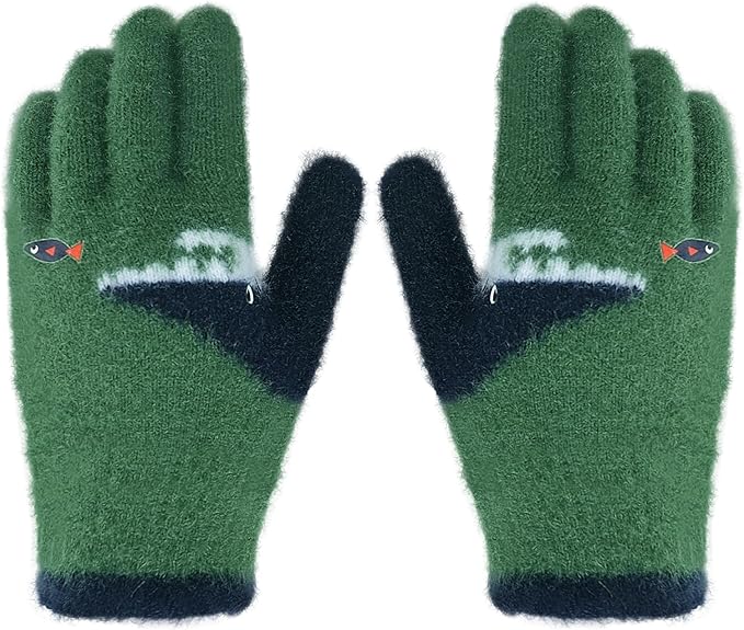 子供手袋 キッズ 男の子 女の子 ニット グローブ 五本指 可愛い サメ 動物 秋冬 防寒手袋 7-12歳 ふわ..