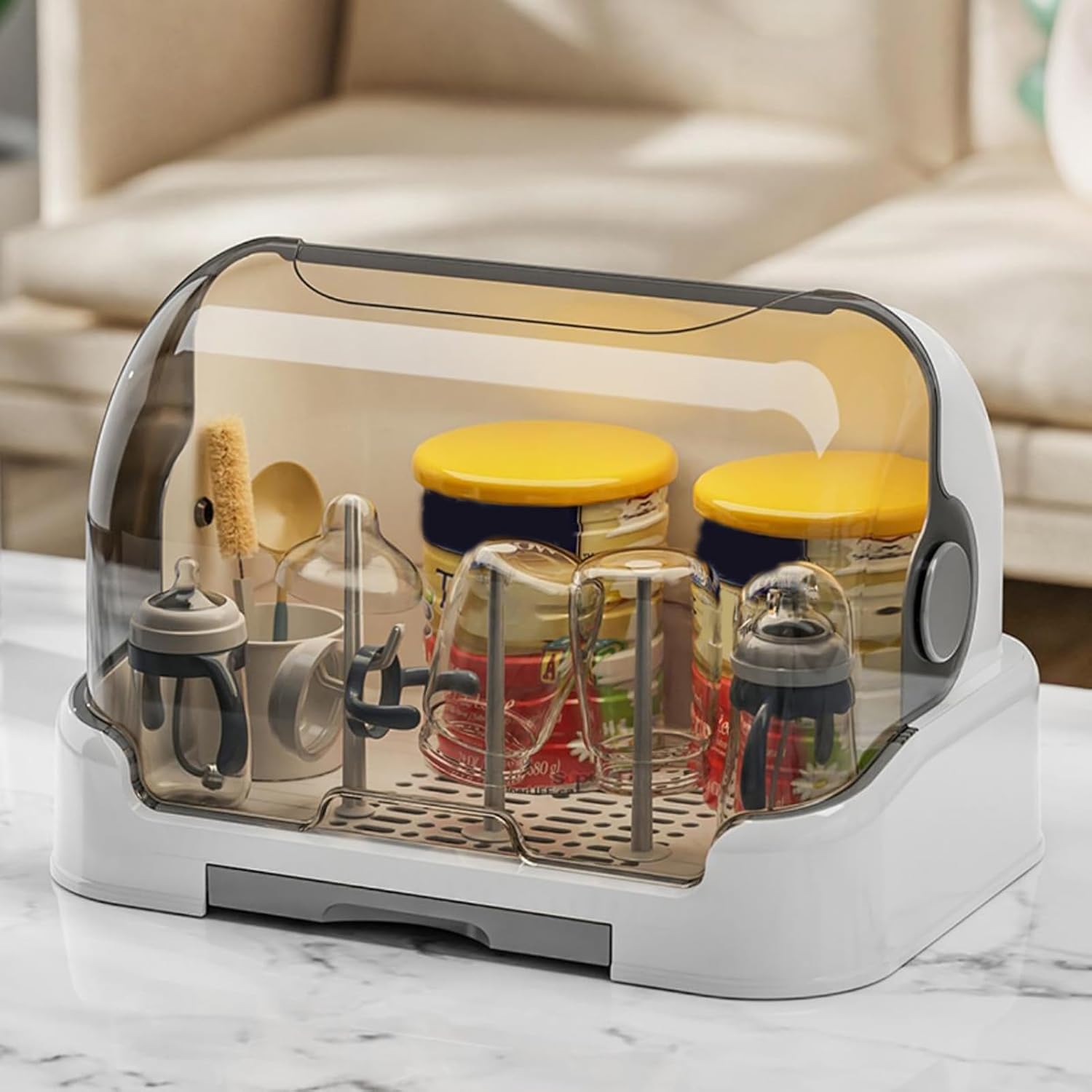 哺乳瓶収納 カバー付き哺乳瓶乾燥ラック、幼児用アクセサリーボックス |ポータブル防塵ホルダー、カウ..