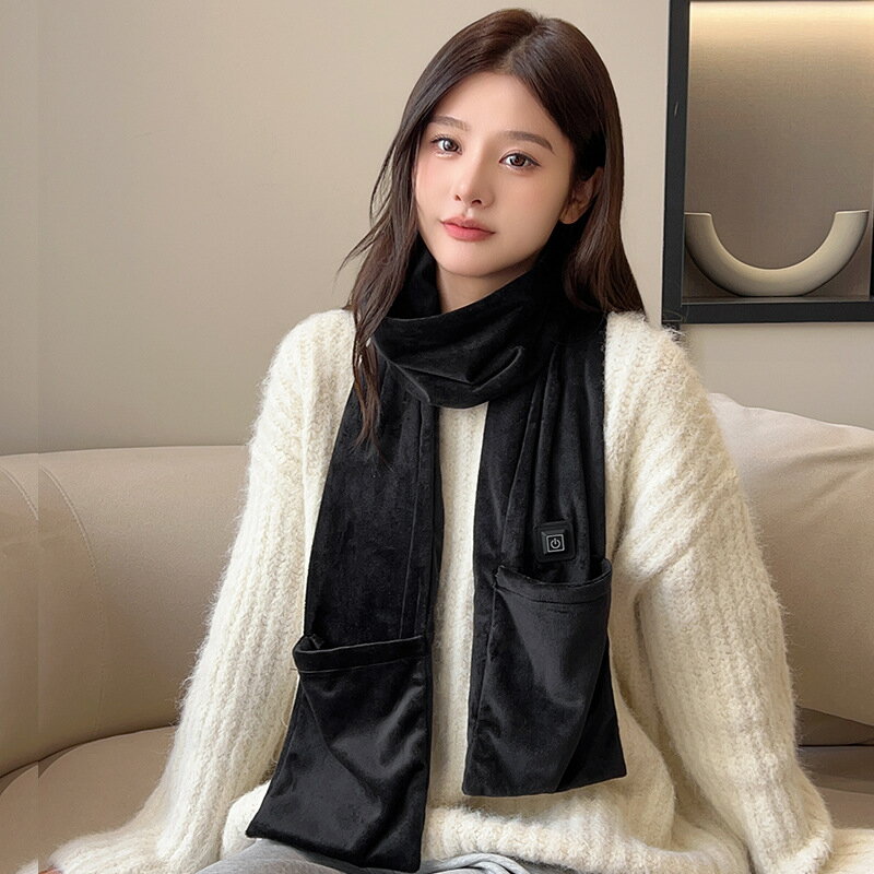 ヒーテッドネックパッドコードレス、ネックウォーマーラップ - 5V スマート電熱スカーフ - 冬の必需品、加熱スカーフ男性用、複数の保護、3つの温度設定、USB電源、洗える女性用男性用（パワーバンクは付属していません）