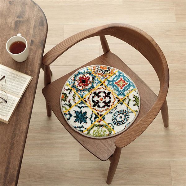 椅子 クッション 約40cm 円形 ダンテ ギャベ柄 モンドリアン柄 モロッコタイル柄 トルコ製 薄手 抗菌 防臭 消臭 チェアパッド