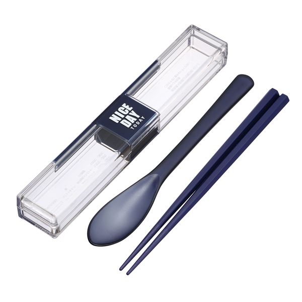 【2個セット】 岩崎工業 Lustrowere とっても強いケース＆スプーン 箸付 18cm ネイビー H-600 【 セット販売 まとめ買い 割引 】 キッチン 食器 お弁当グッズ 水筒