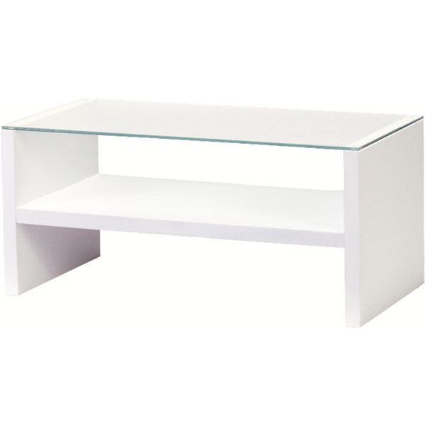 ローテーブル リビングテーブル 幅90cm ホワイト 強化ガラス製 ガラス天板 棚付き リビング ダイニング インテリア家具
