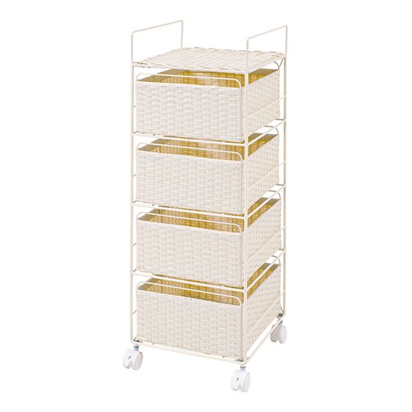 ランドリーラック 約幅30cm ホワイト キャスター付き スチールフレーム 取っ手付き 樹脂製 組立式 脱衣..