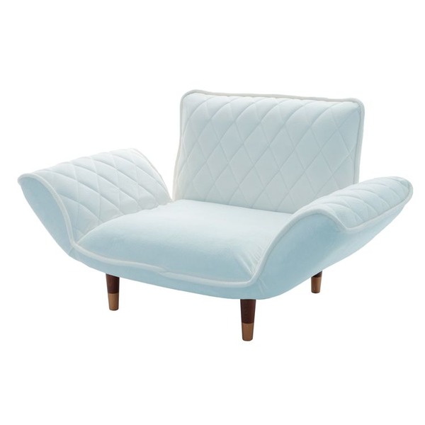 カウチ ソファー 約幅88〜127cm 1人掛け ダイヤモンドキルト ブルー リクライニング スチールパイプ ポケットコイルスプリング(3)