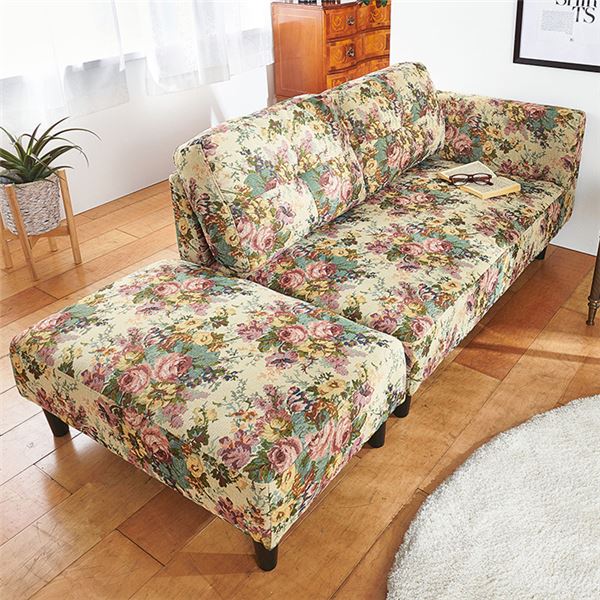 オットマン付カジュアルカウチソファ フラワー花 組み合わせ次第で様々な使い方ができるオットマン付のカウチソファ生活用品・インテリア・雑貨 寝具 ベッド・ソファベッド ソファベッド ソファベッド （ ベッド ベッドフレーム 木 北欧 モダン ナチュラル ）