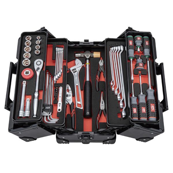 KTC 京都機械工具 52点組 12.7SQ 自動車・二輪整備用 スタンダードセット 両開きメタルケース ブラック SK45226WZGBK