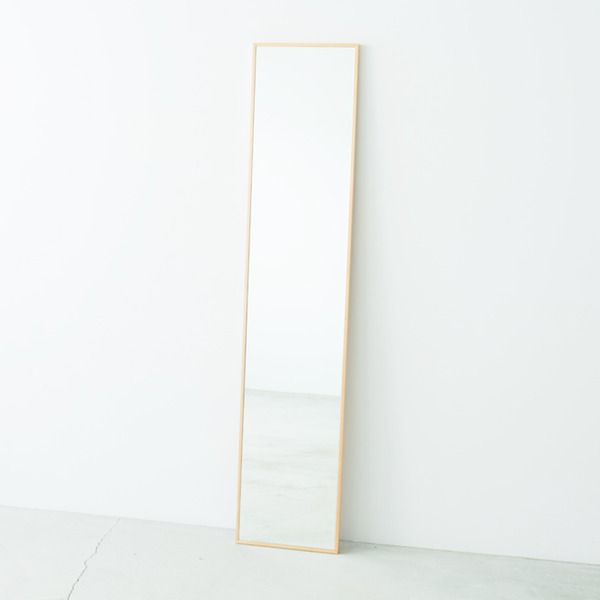 細枠ウォールミラー 幅32cm （ナチュラル） 天然木 姿見鏡 スリム 高級感 木製 飛散防止加工 壁掛け 北欧風 玄関 トイレ 洗面 日本製 完成品 NK-6