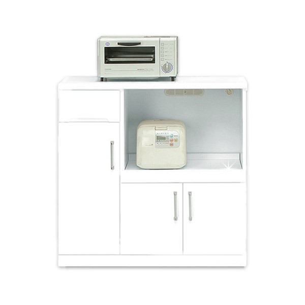 キッチンカウンター キッチン収納 幅90cm ホワイト 2口コンセント 可動棚 キャスター付き 日本製 完成品 玄関渡し