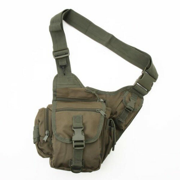 ボディーバッグ カバン オリーブ 頑丈 ナイロンキャンバス生地 裏防水加工 8ポケット 防水 ショルダー ボディバッグ