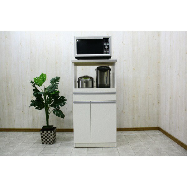 レンジ台 幅60cm 1型 ホワイト スライドレール 2口コンセント 米びつ付き 日本製 キッチン収納 完成品 台所 インテリア家具