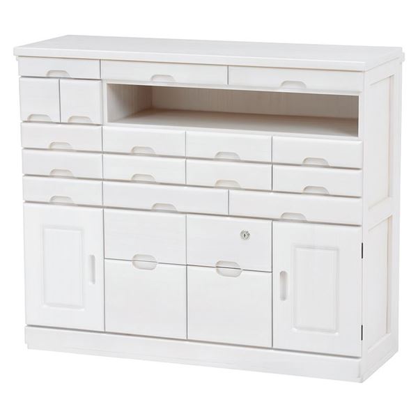 桐製 FAX台 / 電話台 【多引き出し ウォッシュホワイト 幅93×奥行32×高さ78cm】 木製 〔リビング ダイニング 廊下 玄関〕 (メーカー名:萩原)