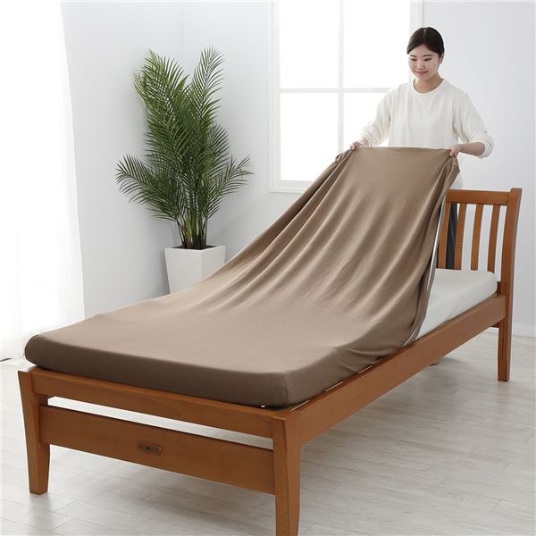 【西川】 シーツ / 寝具 【ダブル〜クイーン ブラウン】 日本製 取付簡単 洗える 綿混 クイックラップシーツ のびのびシーツ （ 寝具 ボックスシーツ ベッド 敷き布団シーツ マットレス用 シーツのみ）