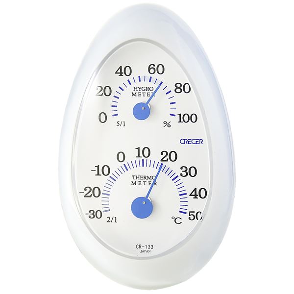 クレセル 温湿度計 タマゴ型 壁掛け・卓上用 ホワイト CR-133W ダイエット・健康 健康器具 温度計・湿度計