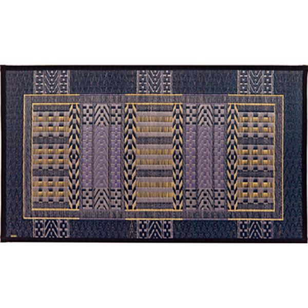 国産 い草 玄関マット 約70×120cm ブルー 日本製 縁:綿100% 滑りにくい加工 裏貼り オリエンタル リビング 廊下