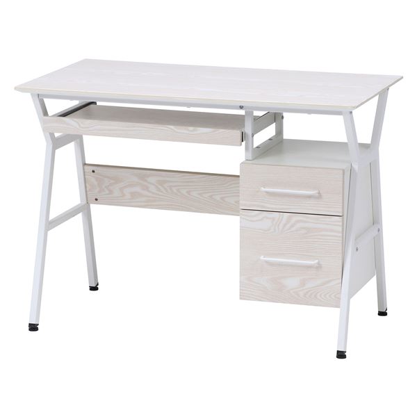 パソコンデスク ワークデスク 約幅100×奥行54×高さ72cm ホワイト 引き出し付 スチール 組立品 在宅ワー..