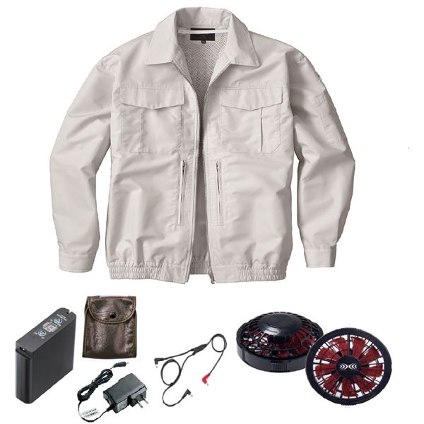 KU92130 空調服 R 綿ポリ混紡 スペーサー一体型 FAN2200BR・CBB500ロングケーブル・LIPRO2セット シル..