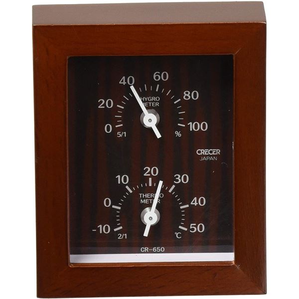 クレセル 日本製 天然木 温湿度計 壁掛け・卓上用 ブラウン CR-650C ダイエット・健康 健康器具 温度計..