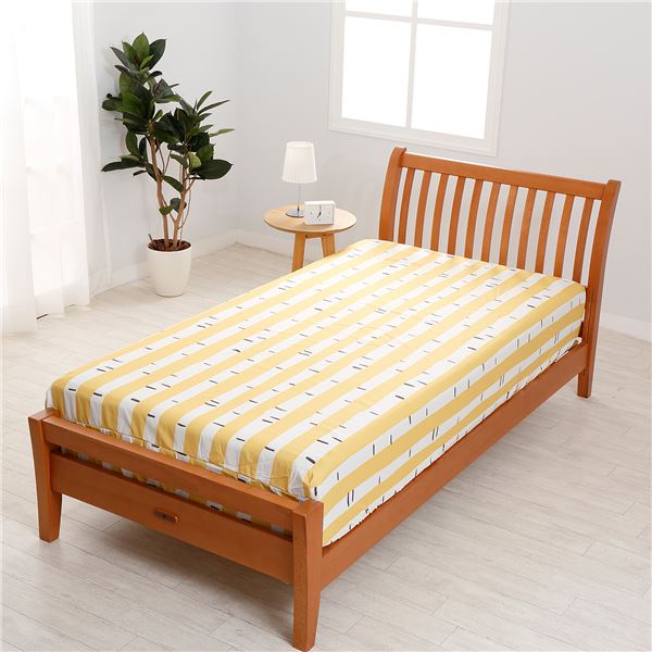 ボックスシーツ シングル 約100×200×30cm イエロー 洗える クイックシーツ 北欧デザイン Hei＆Moi 西川 ベッドルーム 寝室 寝具 カバー ボックスシーツ