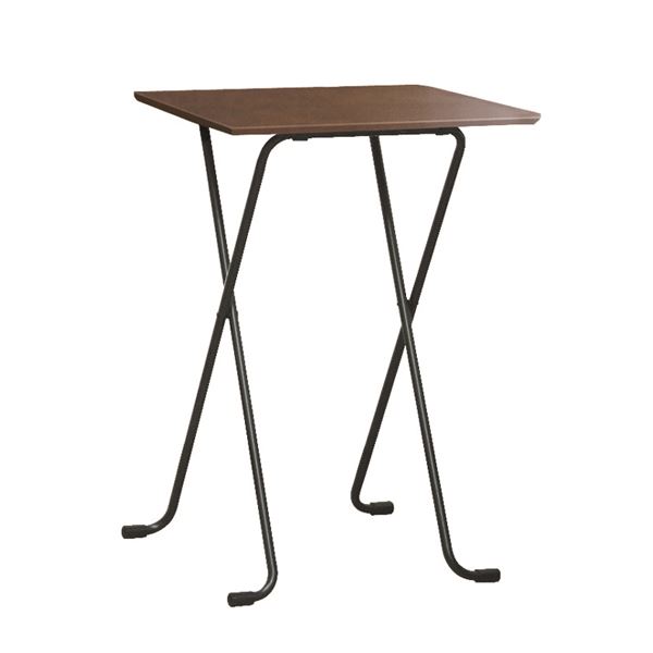 折りたたみハイテーブル 【角型 ダークブラウン×ブラック】 幅60cm 日本製 木製 スチールパイプ 〔ダイニング リビング〕 インテリア 家具 テーブル 机
