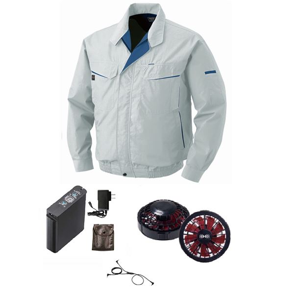 KU90470 空調服 R 綿・ポリ混紡 長袖ブルゾン FAN2200BR・RD9261・LIPRO2セット シルバー Sのサムネイル