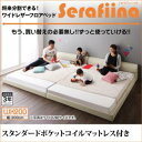 【 ローベッド / フロアベッド 】 ワイドサイズ PVCレザー張り ローベット ベッド Serafiina セラフィーナ スタンダードポケットコイル付き ポケットコイル ワイドK200 (シングルベッドx2 連結ベッド 分割可 )連結タイプ マットレス ファミリー(3)