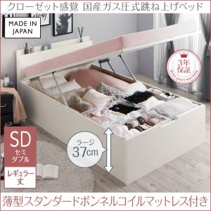 【跳ね上げ式ベッド 収納ベッド チェストベッド】 収納 エマーブル 薄型スタンダードボンネルコイル付..