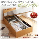 【組立設置サービス付 跳ね上げ式ベッド 収納ベッド 】 収納家具 収納ベッド 大容量 薄型プレミアムポケットコイルマットレス付き ポケットコイル 【縦開き】 【セミシングルベッド 】 マットレスセット セミシングルサイズ 【深さ:ラージ】(3)