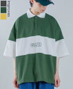 【SALE / 22%OFF】切替 ロゴ刺しゅう 半袖 ビッグポロシャツ メンズ レディース ラインデザイン ラガーシャツ オーバーサイズ ビッグサイズ ゆった...