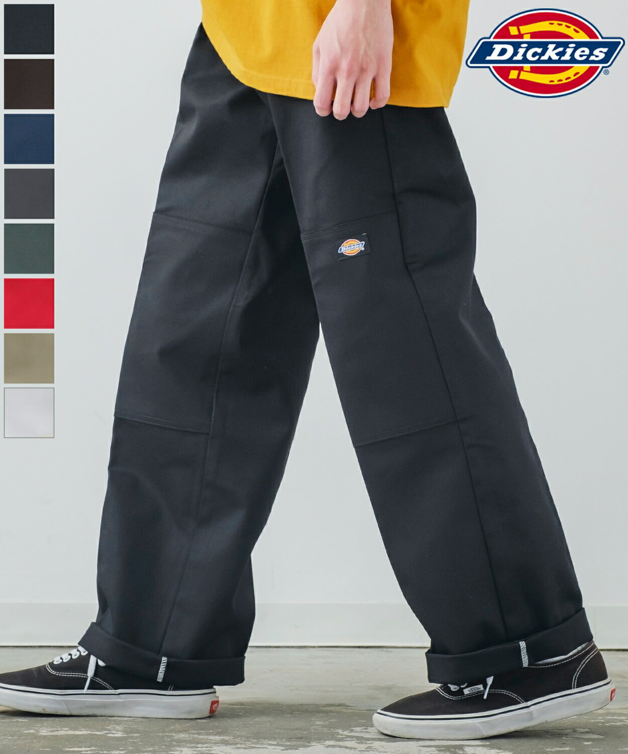 チノパン メンズ レディース Dickies ディッキーズ カラーパンツ ワイドパンツ カラーパンツ ダブルニー スケーターパンツ ワークパンツ 大きいサイズ ゆったり 韓国ファッション ストリート スケーター アメカジ ミリタリー ブラック ホワイト