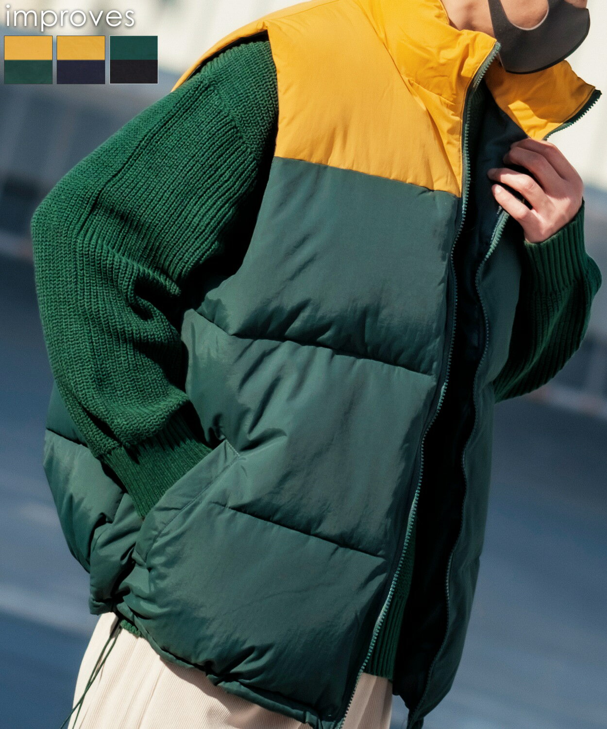 【SALE / 16%OFF】ダウンベスト メンズ レディース ワッペン 切替え ポリダウン オーバーサイズ ゆったり 大きいサイズ アメカジ ストリート 韓国ファッション 古着MIX スケーター ブラック ネイビー グリーンのサムネイル