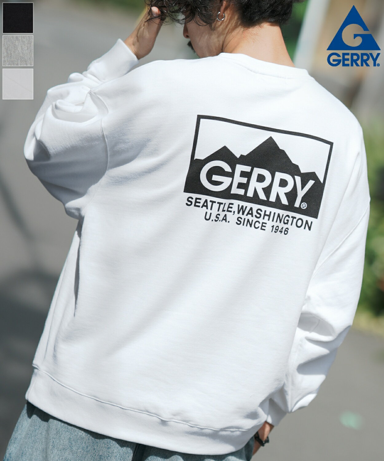 トレーナー メンズ レディース GERRY ジェリー 別注ワンポイント 裏毛 スウェット バックプリント ボックスロゴ アウトドア ストリート アメカジ 古着MIX ホワイト ブラック 杢グレー