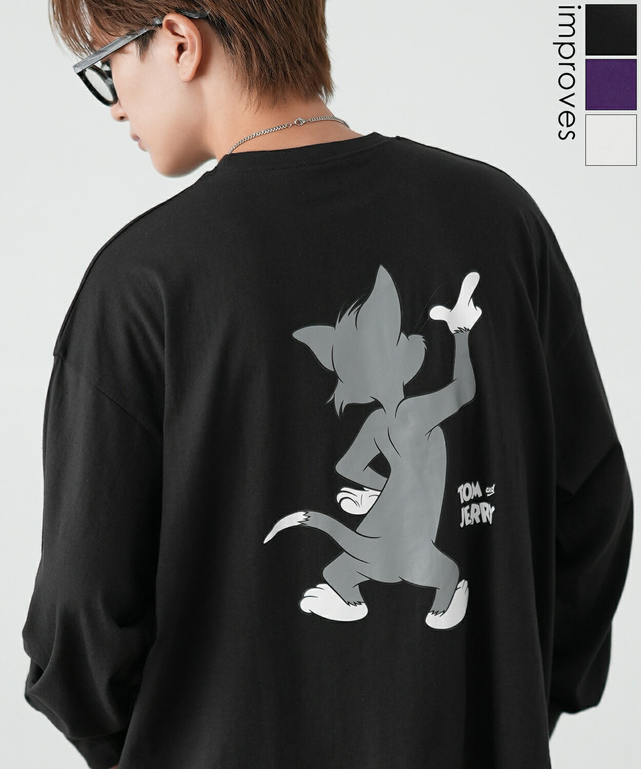 長袖Tシャツ メンズ レディース TOM&JERRY トムとジェリー プリント カットソー ロンT カートゥーン 大きめ アメカジ カジュアル スケーター ストリート 古着MIX 韓国ファッション