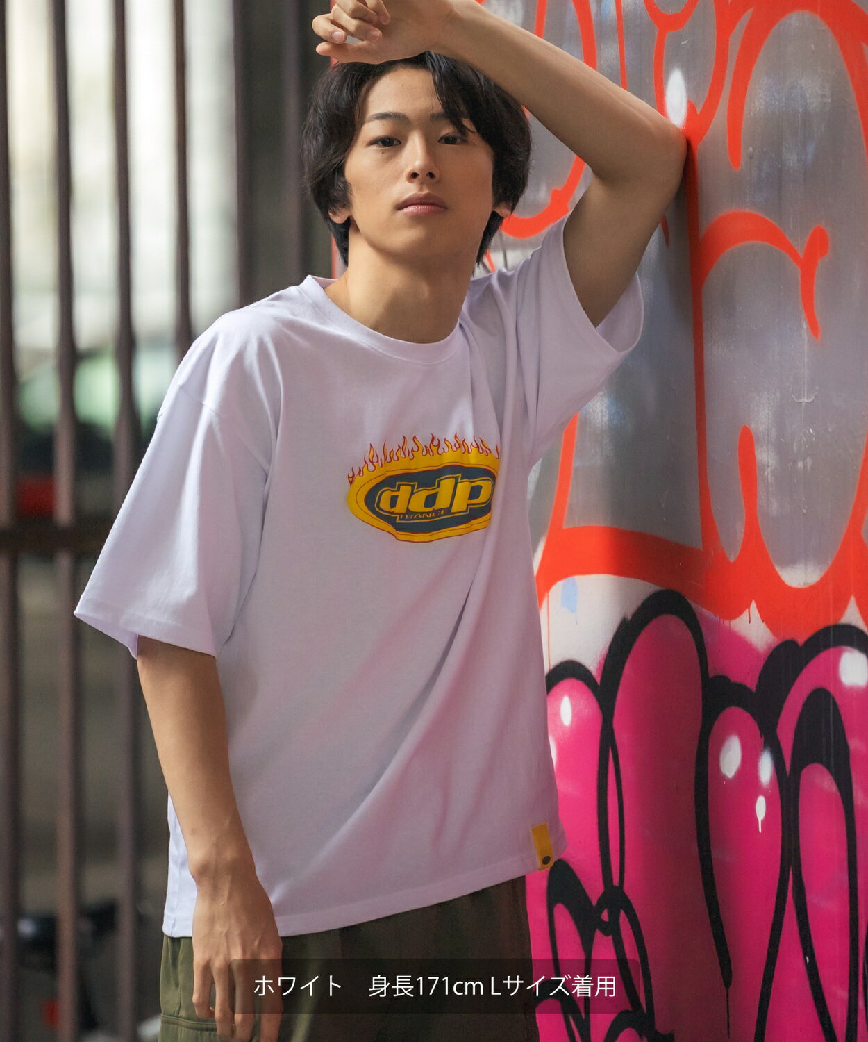 【SALE / 24%OFF】Tシャツ 半袖 カットソー メンズ レディース ユニセックス ddp ディーディーピー フロントプリント オーバルロゴ ファイヤーパターン ボックスシルエット 大きめ スケーター ストリート メンズライク ホワイト ネオンイエロー ブラック
