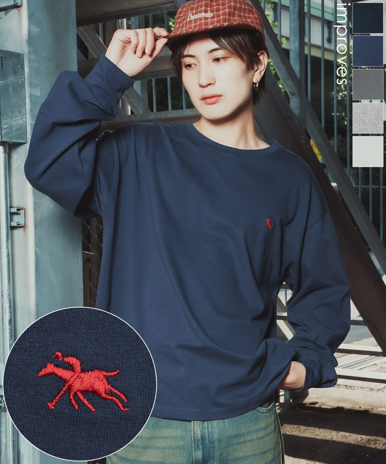 Rakuten - 【SALE / 12%OFF】長袖Tシャツ メンズ レディース POLOCHAMPS ワンポイント刺しゅう ポニー カットソー 大きめ アメカジ カジュアル ストリート ブラック チャコール グレー ネイビー ホワイト