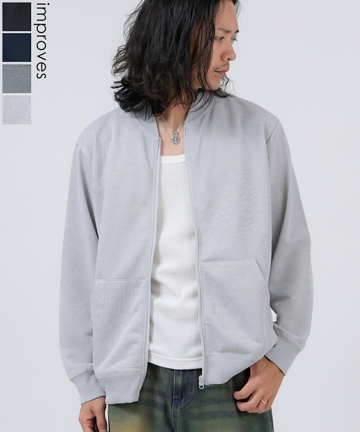 樂天商城 - 【SALE / 20%OFF】ブルゾン メンズ レディース ジップアップ セットアップ 無地 シンプル ゆったり 大きいサイズ カジュアル ベーシック ノームコア ストリート ブラック ネイビー 杢グレー アッシュグレー