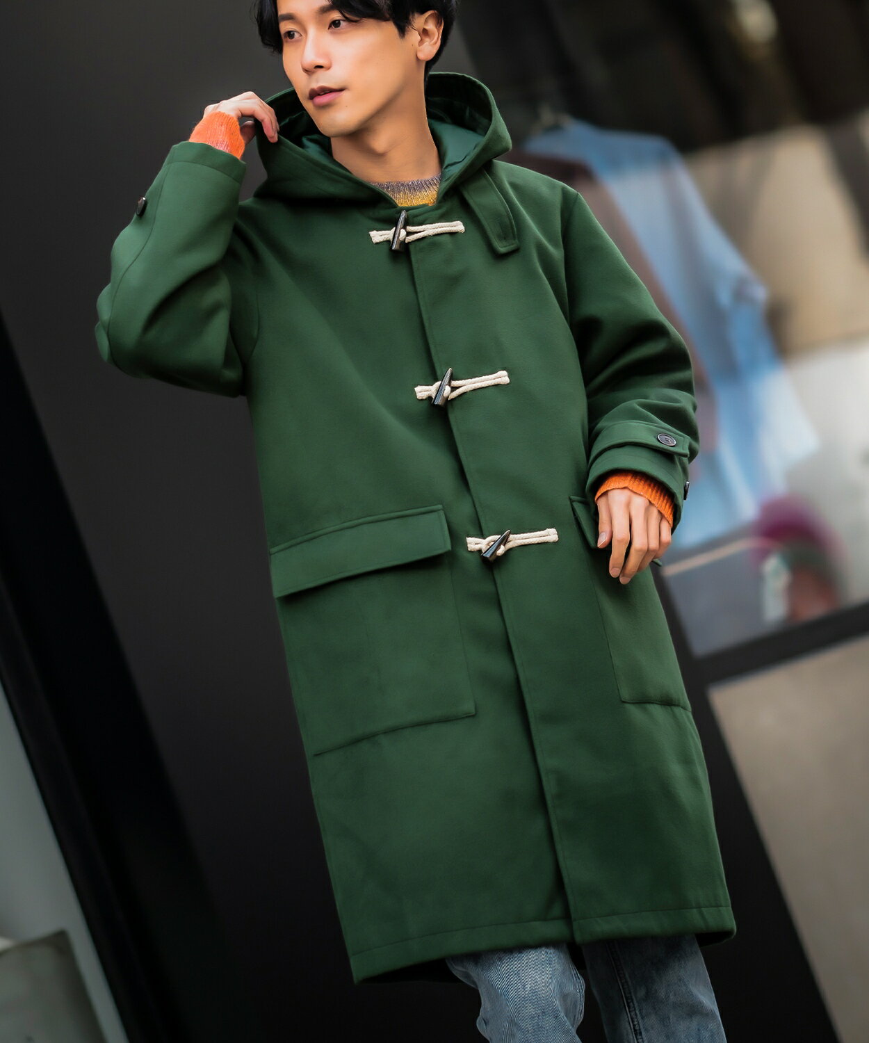楽天市場】ダッフルコート ロング(カラーグリーン)(メンズ 楽天市場】ダッフルコート ロング(カラーグリーン)(メンズ